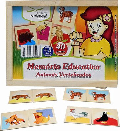 Memória Educativa Animais Vertebrados - 40 peças