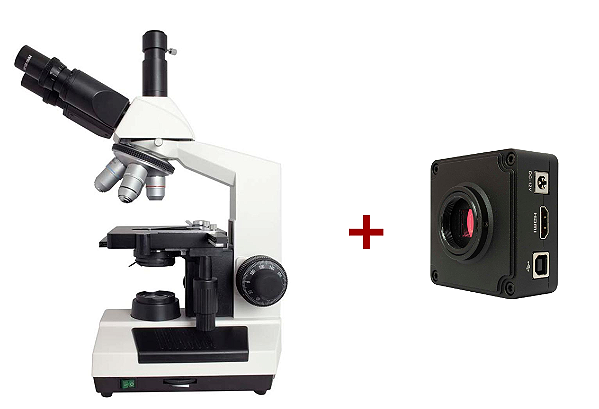 Microscópio Trinocular 1600x + Câmera para Microscopia 28MP
