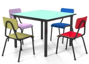 Conjunto Colorido Juvenil com Mesa 80x80cm e 4 Cadeiras