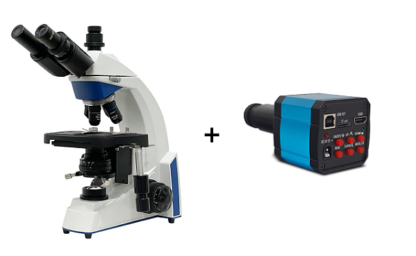 Microscópio Trinocular 1600x Série Blue + Câmera HDMI 10,5MP