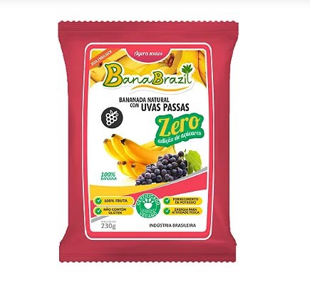 BANANADA COM UVAS PASSAS ZERO ACUCAR 10 UNIDADES 230G BANANABRAZIL