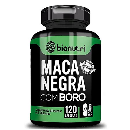 MACA PERUANA NEGRA COM BORO 120 CAPSULAS 500MG 100 NATURAL