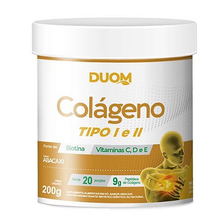 COLAGENO TIPO 1 E 2 COM VITAMINAS 200G SABOR ABACAXI DUOM