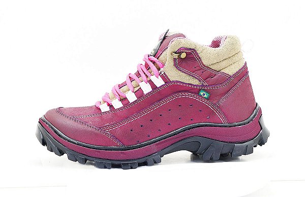 BOTA FEMININA COTURNO ADVENTURE COURO NATURAL COR BORDO A019