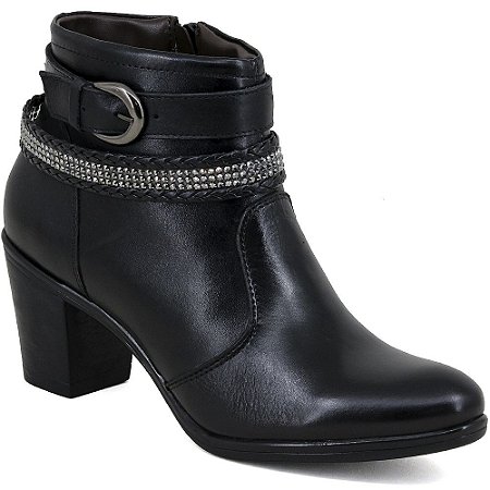 BOTA FEMININA ANKLE BOOT COURO LEGITIMO COR PRETA E2367