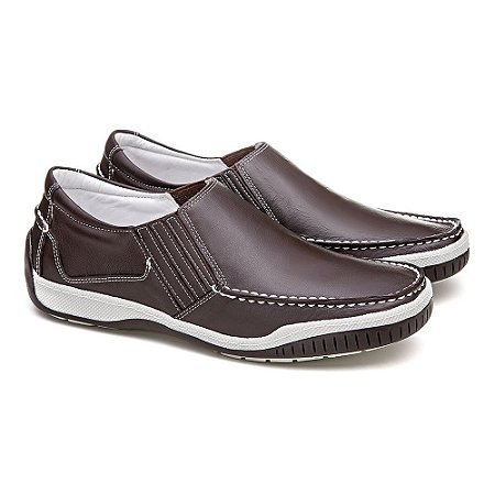 SAPATÊNIS MASCULINO EM COURO LEGÍTIMO SUPER CONFORTO FRANCA BRASIL COR BROWN 6011