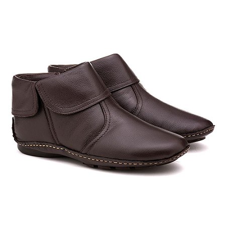 BOTA FEMININA CANO CURTO ANKLE BOOT EM COURO LEGÍTIMO FRANCA BRASIL COR BROWN 7810