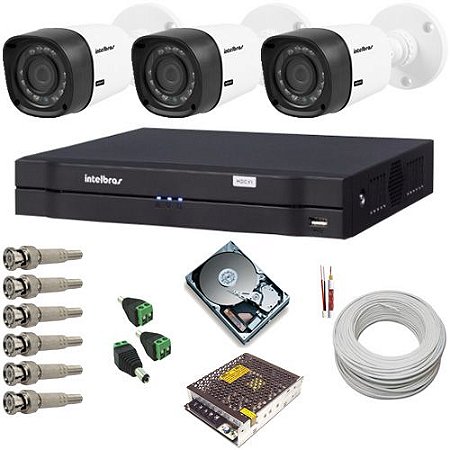 Kit cftv 3 Câmeras 1010B intelbras resolução em HD 12 Leds infravermelho  DVR Stand Alone com acesso remoto - Tudoseg Equipamentos para Segurança  Eletrônica