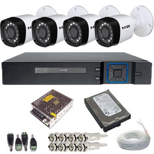 Kit Monitoramento 4 Câmeras Híbridas 18 leds Infravermelho 1 Megapixel + DVR 4 Canais