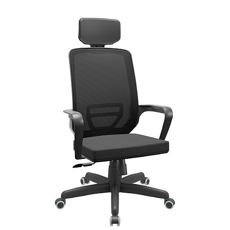 Cadeira de Escritório Presidente Aldrix Com Apoio de CabeçaTela Mecanismo Relax Base Standard Braço Fixo RPU - Kingflex