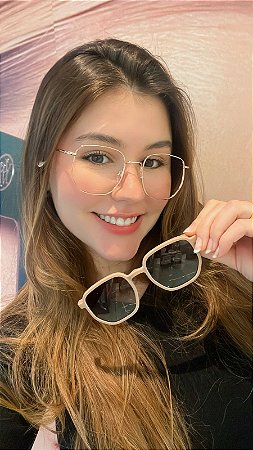 Óculos Feminino Clip-on Hexagonal Rose Gold