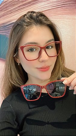 Óculos Feminino Clip-on Gatinho Vermelho