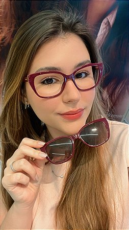 Óculos Feminino Clip-on vermelho em acetato