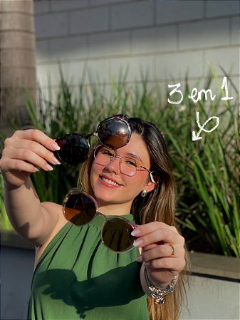 Óculos feminino 3 em 1- hexagonal