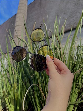 Óculos 3 em 1 haxagonal dourado