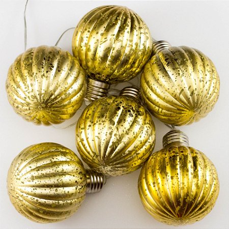 Cordão de Luz Bolas de Natal Douradas (A pilha)