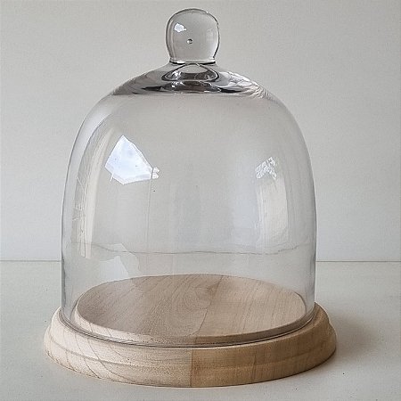 Redoma de vidro larga com base de madeira - Grande