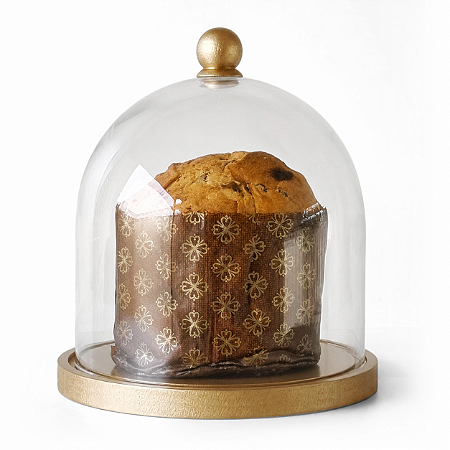 Porta panetone de MDF com redoma de vidro - DOURADO