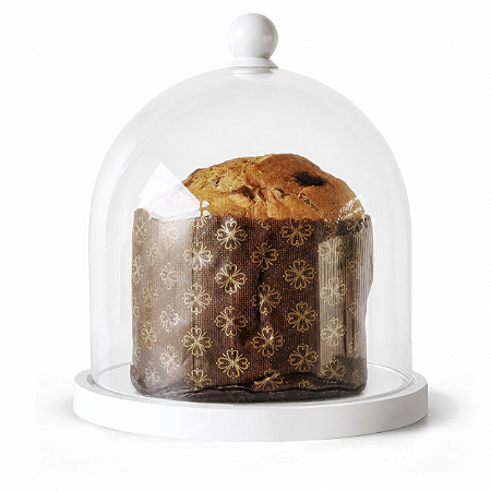 Porta panetone de MDF com redoma de vidro - BRANCO