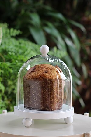 Porta panetone Bolinhas com redoma de vidro - BRANCO