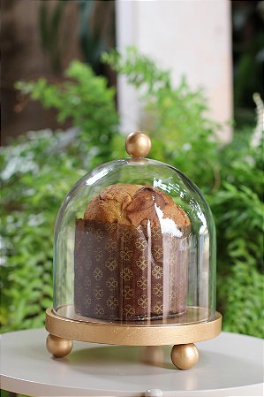 Porta panetone Bolinhas com redoma de vidro - DOURADO