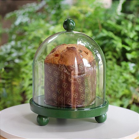 Porta panetone Bolinhas com redoma de vidro - VERDE