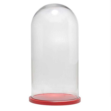Redoma de vidro lisa com base de MDF vermelha - grande