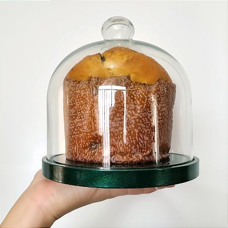 Porta panetone de MDF na cor VERDE com redoma de vidro - até 400g