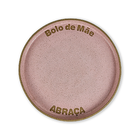 Boleira De Cerâmica Rosa E Madeira - Bolo De Mãe