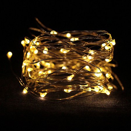 Fio de Luz Prata - Luz Amarela - 50 LEDs (A pilha)