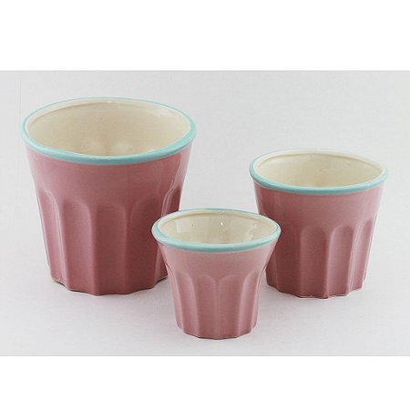 Trio de Cachepots Rosa com Azul