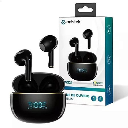 FONES DE OUVIDO TIPO EARBUDS CARREGADORA COM BATERIA INTERNA INDICADOR LCD DE CARGA DA BATERIA SEM FIO ON-TWS21 TTD