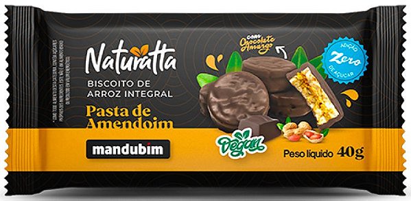 Biscoito de Arroz com Pasta de Amendoim e Chocolate Amargo | Zero açúcar e Vegano (40g)