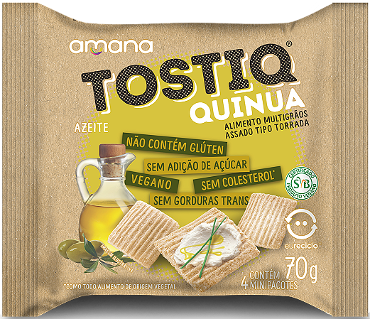 Torrada Tostiq Quinua sabor Azeite com 4 pacotes (70g)