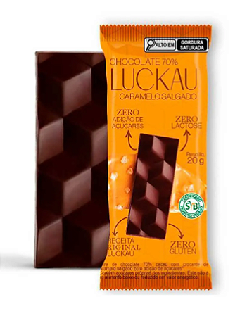 Chocolate 70% cacau Caramelo Salgado em tablete | sem lactose e zero açúcar (20g)