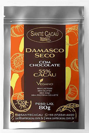 Damasco Seco coberto com Chocolate 55% cacau | vegano e sem lactose (80g)