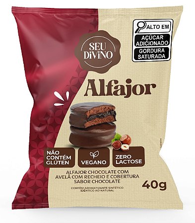 Biscoito tipo Alfajor Chocolate com Avelã com recheio e cobertura de Chocolate | vegano e sem glúten '40g