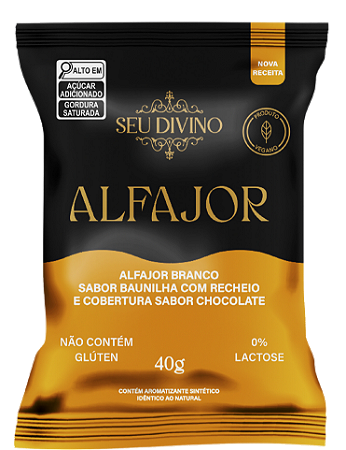 Biscoito tipo Alfajor Branco Baunilha com recheio e cobertura de Chocolate | vegano e sem glúten '40g