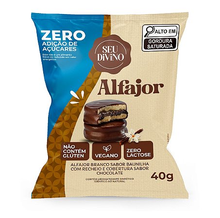 Biscoito tipo Alfajor Branco Baunilha com recheio e cobertura de Chocolate ZERO açúcar | vegano e sem glúten '40g