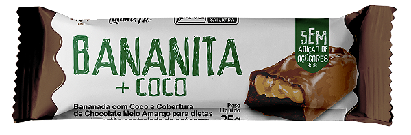 Barra de Banana com Coco e cobertura de Chocolate "Bananita" | zero adição de açúcar '25g