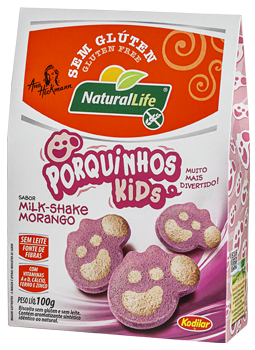 Biscoito Porquinhos Kids Milk-Shake Morango | Sem glúten e sem leite '100g