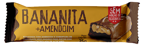 Barra de Banana com Amendoim e Chocolate "Bananita" | zero adição de açúcar '25g
