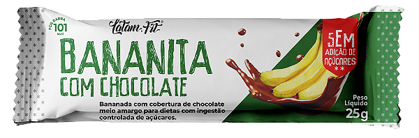 Barra de Banana com cobertura de Chocolate "Bananita" | zero adição de açúcar '25g