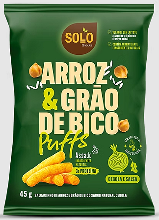 Snacks Puffs Cebola e Salsa feitos com Arroz e Grão de Bico | 3g de Proteína e vegano '45g