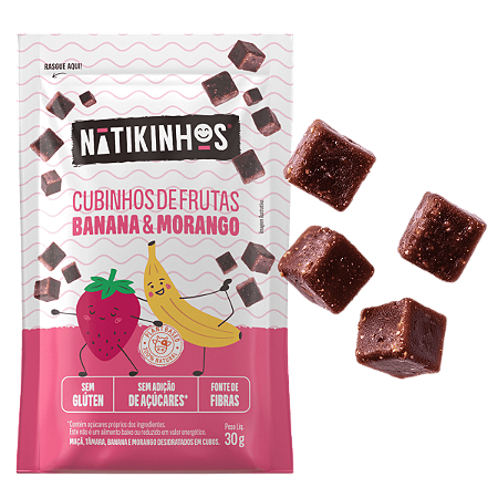 Cubinhos de Frutas Banana e Morango Natikinhos | sem lactose e sem adição de açúcar '30g
