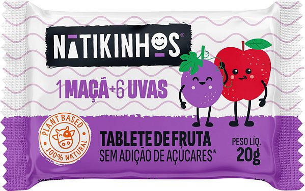Tablete de Frutas Maçã e Uvas Natikinhos | sem lactose e sem adição de açúcar '20g