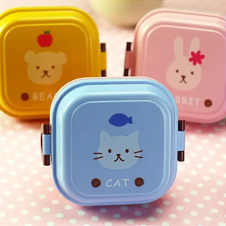 Marmita Infantil Gatinho com divisória horizontal e travas laterais
