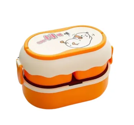 Marmita Infantil Patinho | com talheres, divisórias e travas laterais