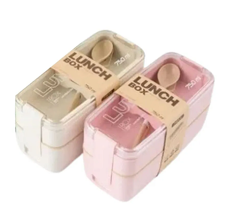 Marmita Lunch Box CREME lisa com divisórias, talheres e travas laterais