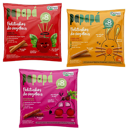 Kit 3 Palitinhos de Vegetais Papapá | orgânico, sem glúten e sem leite